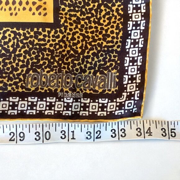 Roberto Cavalli Designer Silk Square Scarf Animal Print Gold Brown 34"x34" - Picture 8 of 10